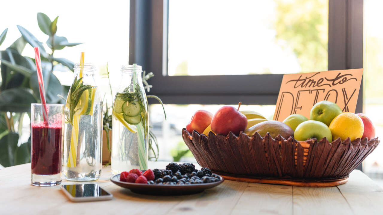 Assorted fresh fruits on a table, promoting natural detox and healthy living
